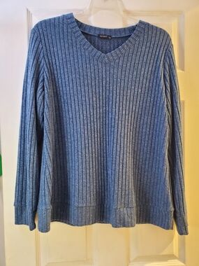 Temperate Ribbed V-Neck Sweater in Blue